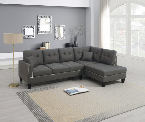 English Elm 2-PCS Sectional Sofa Set with Tufted Linen-Like Upholstery, Nailhead Trim, Plush Cushions, Modern Design Dark Coffee 34 L x 14 W x 67 H B011S00664