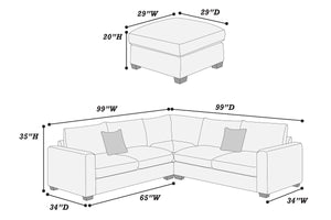 English Elm L-Sectional Plush Corduroy 4-Piece Sofa Set with Ottoman and Pillows — Modern Neutral Gathering Hub Ivory 60 L x 35 W x 18 H B011S00673