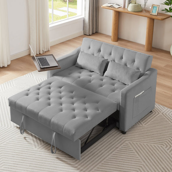 English Elm GREY Velvet Sofa Bed - Stylish Convertible Velvet Upholstery, Foam Comfort, Solid Wood Frame, Black Legs W588136689