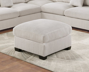 English Elm L-Sectional Plush Corduroy 4-Piece Sofa Set with Ottoman and Pillows — Modern Neutral Gathering Hub Ivory 60 L x 35 W x 18 H B011S00673