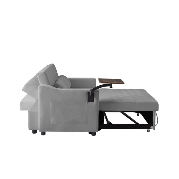 English Elm GREY Velvet Sofa Bed - Stylish Convertible Velvet Upholstery, Foam Comfort, Solid Wood Frame, Black Legs W588136689
