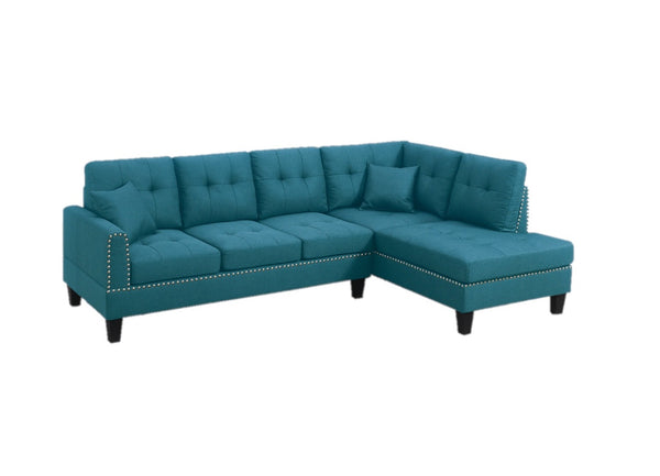 English Elm 2-PCS Sectional Sofa Set with Tufted Linen-Like Upholstery, Nailhead Trim, Plush Cushions, Modern Design Blue 34 L x 14 W x 68 H B011S00665