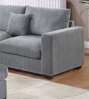English Elm L-Sectional Plush Corduroy 4-Piece Sofa Set with Ottoman and Pillows — Modern Neutral Gathering Hub Fog 60 L x 35 W x 18 H B011S00672