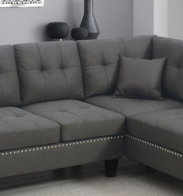 English Elm 2-PCS Sectional Sofa Set with Tufted Linen-Like Upholstery, Nailhead Trim, Plush Cushions, Modern Design Dark Coffee 34 L x 14 W x 67 H B011S00664