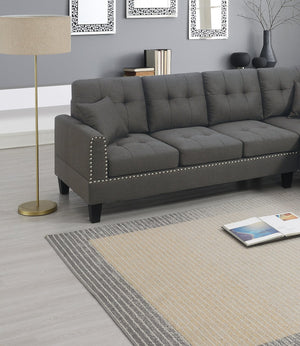 English Elm 2-PCS Sectional Sofa Set with Tufted Linen-Like Upholstery, Nailhead Trim, Plush Cushions, Modern Design Dark Coffee 34 L x 14 W x 67 H B011S00664