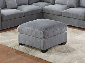 English Elm L-Sectional Plush Corduroy 4-Piece Sofa Set with Ottoman and Pillows — Modern Neutral Gathering Hub Fog 60 L x 35 W x 18 H B011S00672