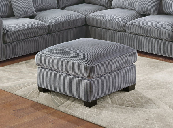 English Elm L-Sectional Plush Corduroy 4-Piece Sofa Set with Ottoman and Pillows — Modern Neutral Gathering Hub Fog 60 L x 35 W x 18 H B011S00672