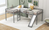 Hearth and Haven Oracle L-Shaped Twin Size Loft Bed with Ladder and Slide, Grey GX000242AAE-1