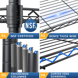 English Elm 6 Tier Wire Shelving Unit with Fence Shelf, Heavy-Duty 350lb/Layer Steel Storage Rack for Home & Commercial Use W1550131998