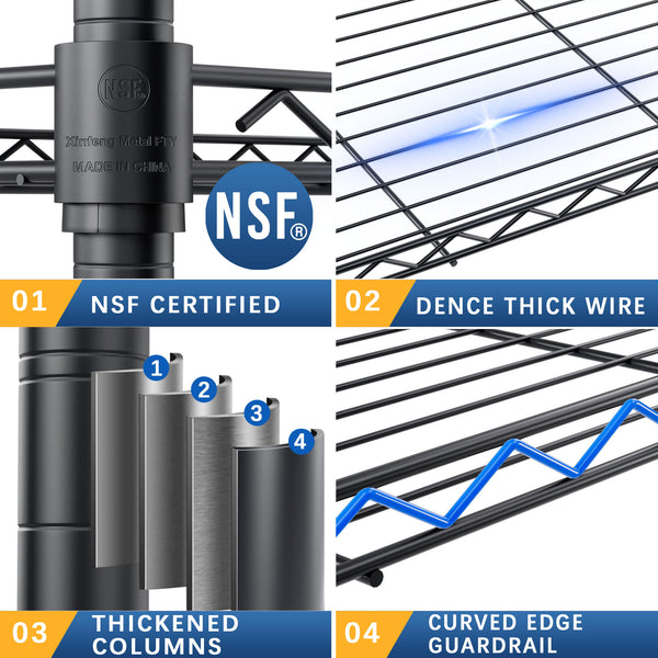 English Elm 6 Tier Wire Shelving Unit with Fence Shelf, Heavy-Duty 350lb/Layer Steel Storage Rack for Home & Commercial Use W1550131998