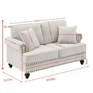 English Elm 61" Chenille Loveseat with Nailhead Trim Plush Two Seat Sofa for Modern Living Rooms White W1708S00024