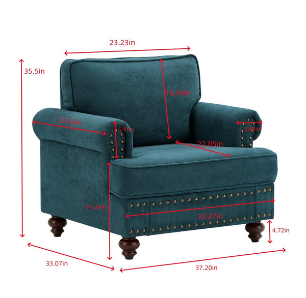 English Elm Modern Green Chenille Loveseat with Brown Legs for Apartment or Bedroom Spaces W1708135965