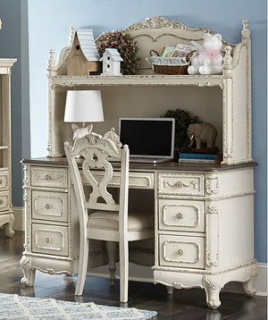 English Elm Victorian Cinderella White Upholstered Desk Chair with Floral Carvings Antique Finish Child Seat B011P151480