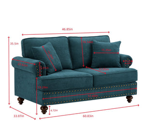 English Elm 61" Chenille Loveseat with Nailhead Trim Plush Two Seat Sofa for Modern Living Rooms Lake Green W1708S00020