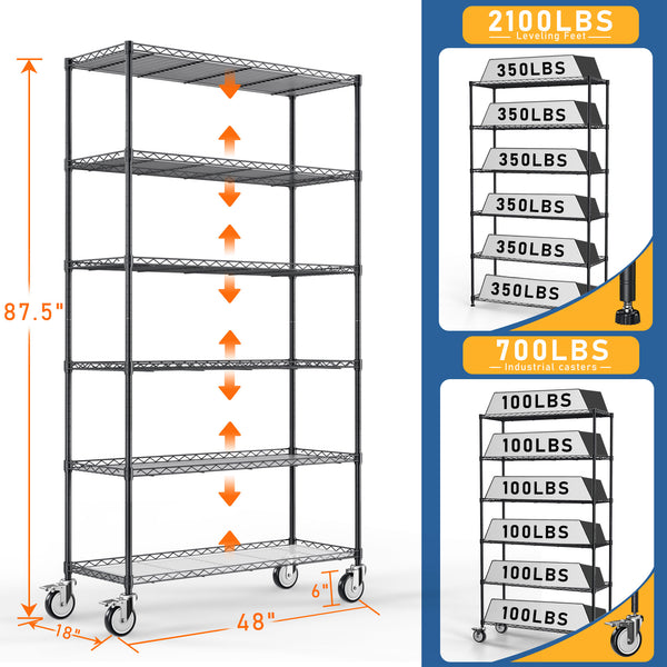 English Elm 6 Tier Wire Shelving Unit with Fence Shelf, Heavy-Duty 350lb/Layer Steel Storage Rack for Home & Commercial Use W1550131998