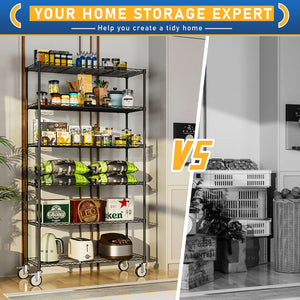 English Elm 6 Tier Wire Shelving Unit with Fence Shelf, Heavy-Duty 350lb/Layer Steel Storage Rack for Home & Commercial Use W1550131998