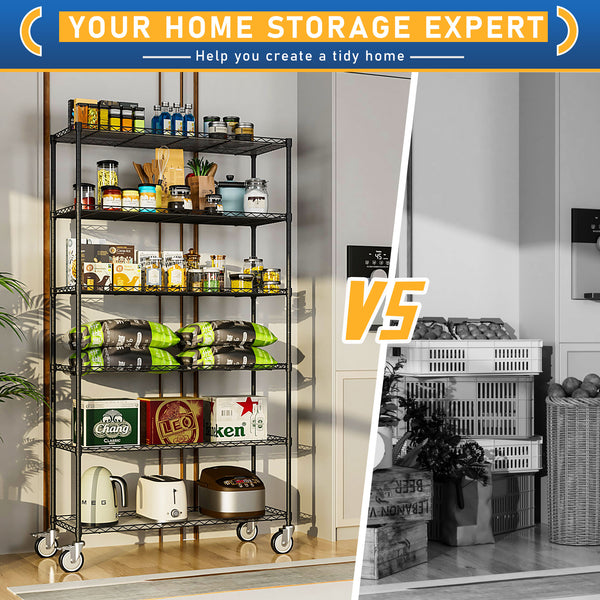 English Elm 6 Tier Wire Shelving Unit with Fence Shelf, Heavy-Duty 350lb/Layer Steel Storage Rack for Home & Commercial Use W1550131998