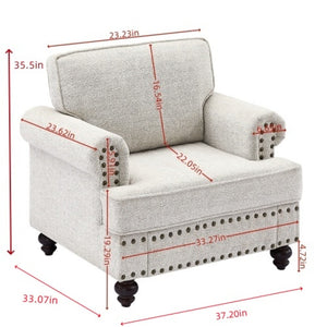 English Elm Chenille Accent Chair with Nail Head Trim Upholstered Single Seat for Living Room W1708132873