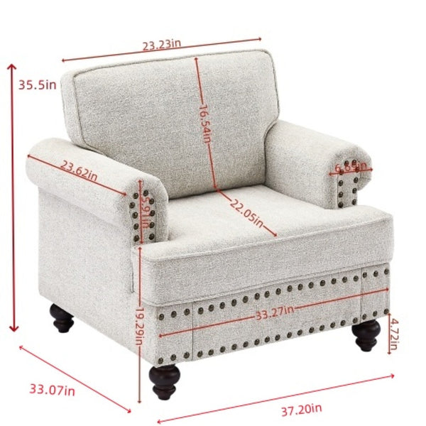 English Elm Chenille Accent Chair with Nail Head Trim Upholstered Single Seat for Living Room W1708132873