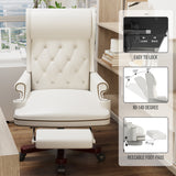 Hearth and Haven Upholstered Executive Office Chair with Tufted Back and Footstool, White W1550137140