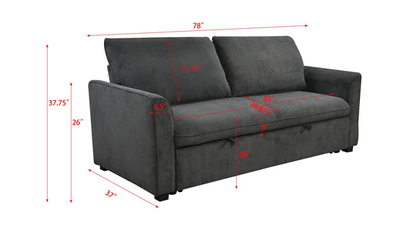 English Elm 78 Convertible 3-in-1 Sleeper Sofa Bed with Easy Pull-Out Hidden Mattress, Compact Modern Loveseat Dark Gray W1417131880