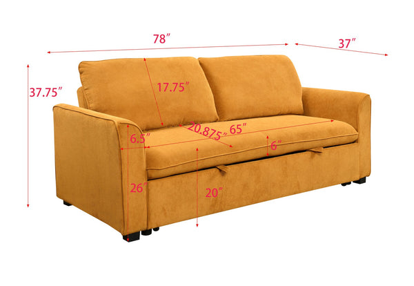 English Elm 78 Convertible 3-in-1 Sleeper Sofa Bed with Easy Pull-Out Hidden Mattress, Compact Modern Loveseat Yellow Brown W1417131882