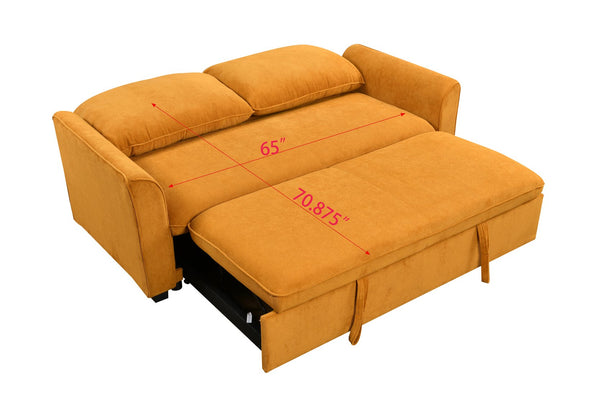 English Elm 78 Convertible 3-in-1 Sleeper Sofa Bed with Easy Pull-Out Hidden Mattress, Compact Modern Loveseat Yellow Brown W1417131882