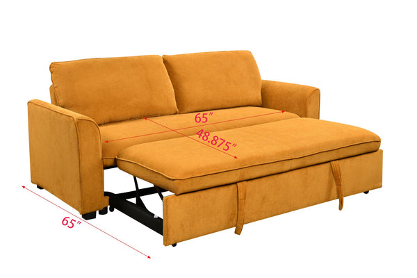 English Elm 78 Convertible 3-in-1 Sleeper Sofa Bed with Easy Pull-Out Hidden Mattress, Compact Modern Loveseat Yellow Brown W1417131882