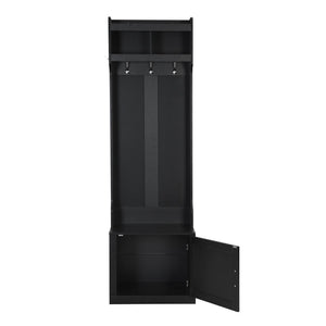 English Elm On-trend Slim Hall Tree Entryway Bench with Cabinet Six Hooks Matte Foyer Storage Black N721P249243B