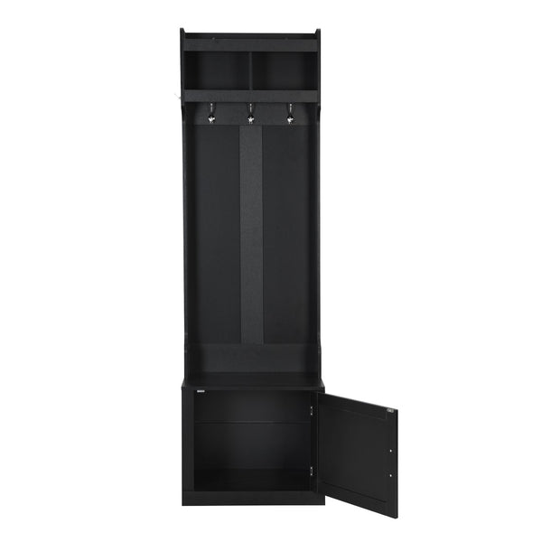 English Elm On-trend Slim Hall Tree Entryway Bench with Cabinet Six Hooks Matte Foyer Storage Black N721P249243B