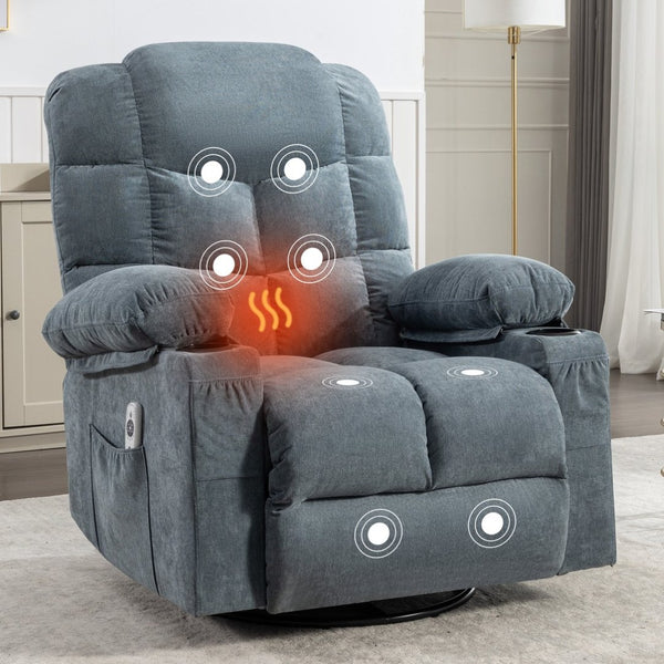 English Elm Massage Rocker Recliner Oversized Chair with Heat Vibration Usb Port and Storage Pockets W1807S00009