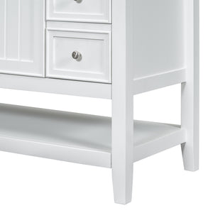 English Elm 36" Bathroom Vanity With Center Sink, Solid Wood & Mdf, 3 Drawers, Elegant White Finish, Modern Style N725P246500K