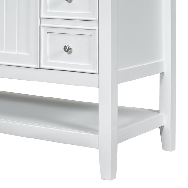 English Elm 36" Bathroom Vanity With Center Sink, Solid Wood & Mdf, 3 Drawers, Elegant White Finish, Modern Style N725P246500K