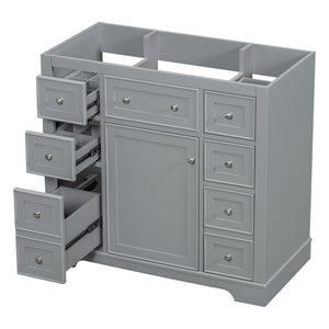 English Elm 36" Solid Wood Bathroom Vanity Base with 6 Drawers & 1 Door, Modern Freestanding Cabinet, Undermount-Compatible Grey WF306253AAE