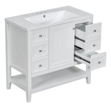 English Elm 36" Bathroom Vanity With Sink Combo, One Cabinet and Three Drawers, Solid Wood and Mdf Board, White (Old Sku:Sy999505Aak)