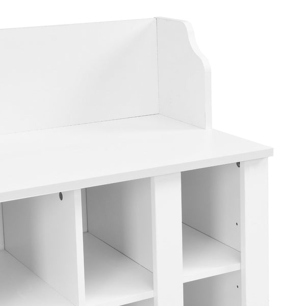 English Elm On-trend Two-piece White Hall Tree with Bench Ten Shoe Cubbies and Cabinet WF313576AAK