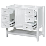 English Elm 36" Bathroom Vanity Without Sink, Cabinet Base Only, One Cabinet and Three Drawers, White