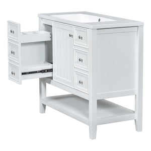 English Elm 36" Bathroom Vanity With Center Sink, Solid Wood & Mdf, 3 Drawers, Elegant White Finish, Modern Style N725P246500K