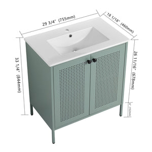 English Elm 30 Inch Freestanding Bathroom Vanity With Durable Ceramic Sink And Adjustable Shelving For Storage W999S00124