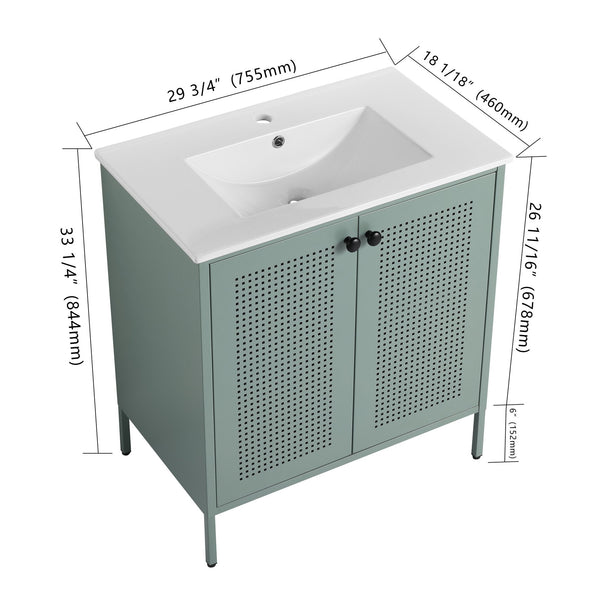 English Elm 30 Inch Freestanding Bathroom Vanity With Durable Ceramic Sink And Adjustable Shelving For Storage W999S00124