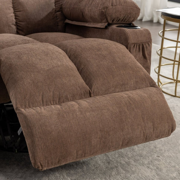 English Elm Massage Rocker Recliner Oversized Chair with Heat Vibration Usb Port and Storage Pockets Brown W1807S00011