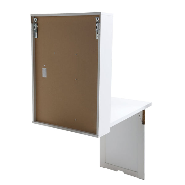 English Elm Modern Wall-Mounted Folding Desk Cabinet with Storage Shelves, Compact Convertible Writing Station for Home Office, White W2181P151577