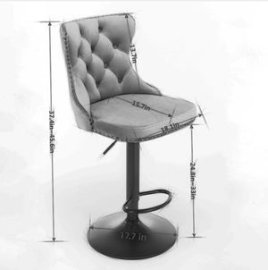 English Elm A&A Swivel Velvet Barstool with Tufted Back, Hand-Hemmed Detail, Riveted Trim, Sturdy 17.7" Base Black W114341202