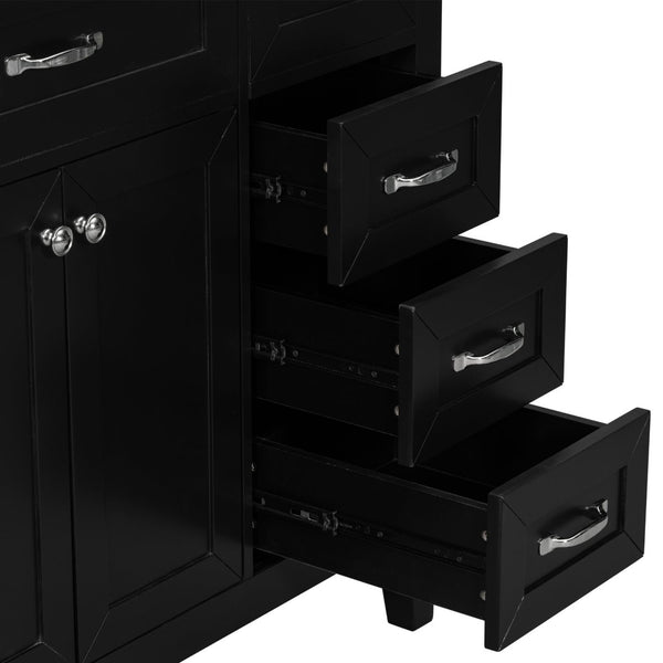 English Elm 36" Matte Bathroom Vanity Base Cabinet with Drawers Rubberwood Frame Modern Storage Black WF296707AAB