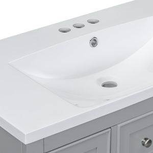 English Elm 36" Modern Bathroom Vanity with Ceramic Sink, Solid Wood & MDF Build, Six Drawers + Cabinet, Durable Finish and Adjustable Shelf for Organized Storage Grey SY999404AAE-6