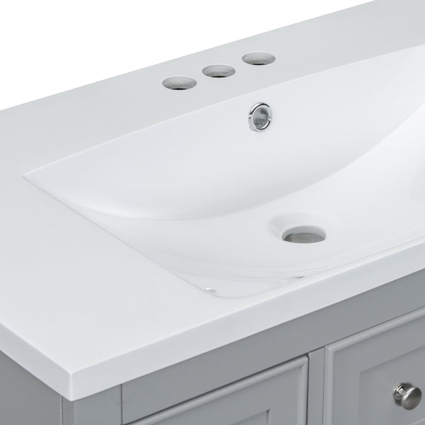 English Elm 36" Modern Bathroom Vanity with Ceramic Sink, Solid Wood & MDF Build, Six Drawers + Cabinet, Durable Finish and Adjustable Shelf for Organized Storage Grey SY999404AAE-6