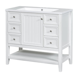 English Elm 36" Bathroom Vanity With Center Sink, Solid Wood & Mdf, 3 Drawers, Elegant White Finish, Modern Style N725P246500K