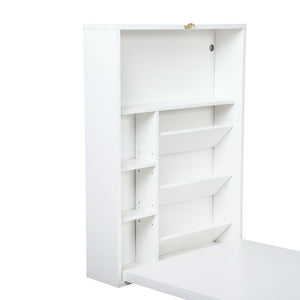 English Elm Modern Wall-Mounted Folding Desk Cabinet with Storage Shelves, Compact Convertible Writing Station for Home Office, White W2181P151577