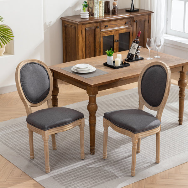 English Elm A&A French Style Dining Chairs Set Of 2 - Solid Wood Frame, Dark Gray Linen, Timeless Elegance W1143141071