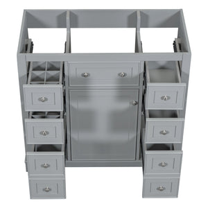 English Elm 36" Solid Wood Bathroom Vanity Base with 6 Drawers & 1 Door, Modern Freestanding Cabinet, Undermount-Compatible Grey WF306253AAE